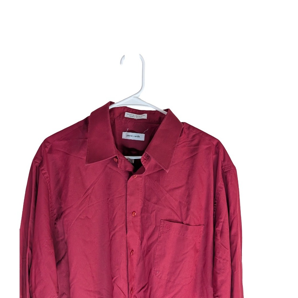 Pierre Cardin Button Down Shirt Mens 17.5 34/35 Burgundy Long Sleeve Collared - Picture 2 of 13